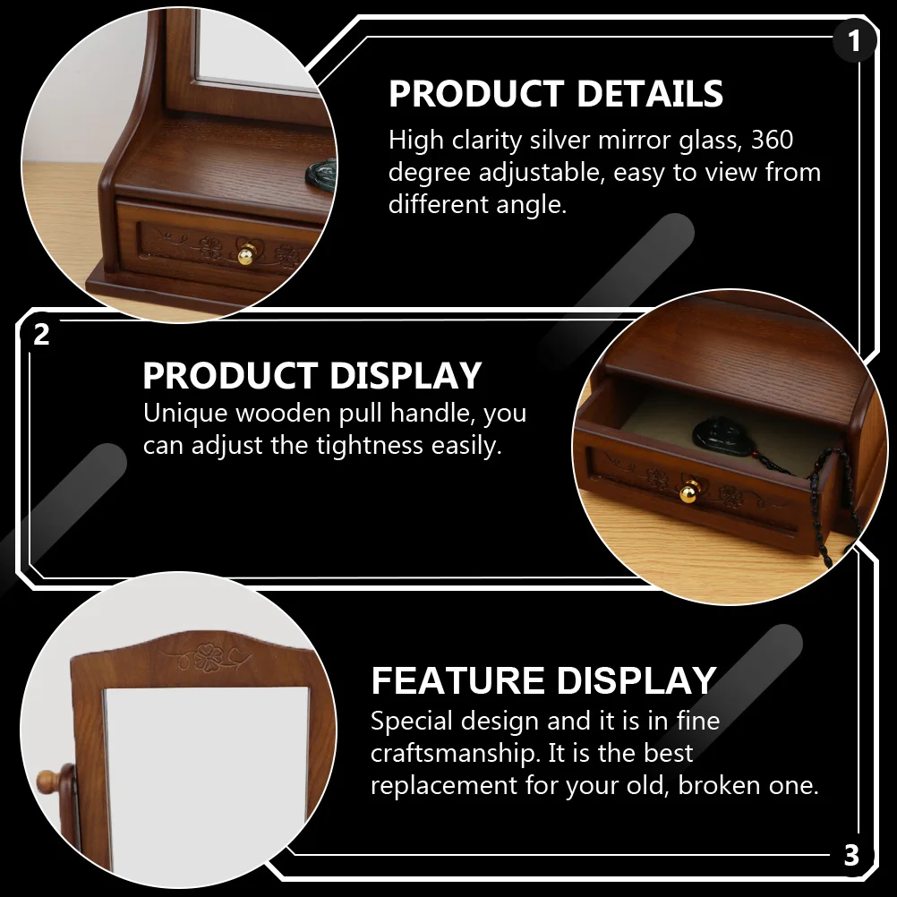 

Vintage Style Adjustable Table Mirror High Definition Silver Glass 360 Degree Rotation Standable Vanity Mirror