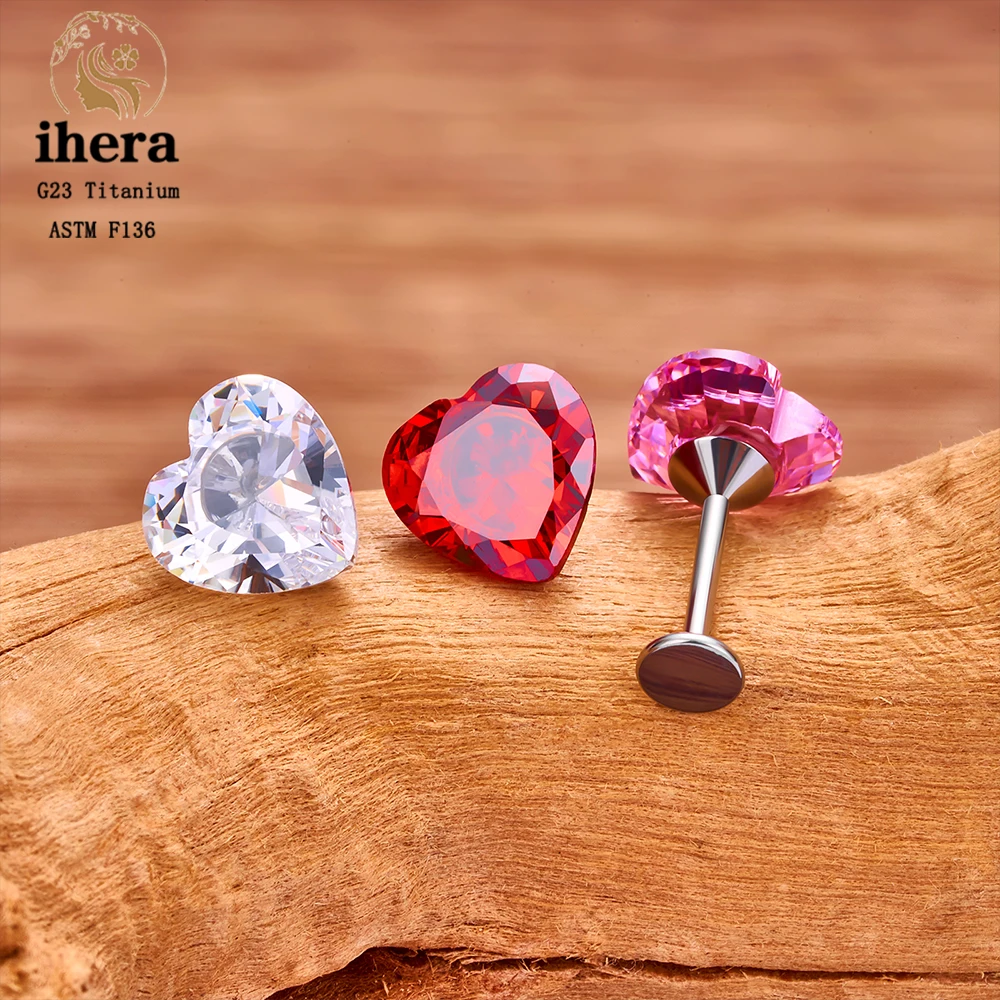 G23 Titanium Piercing Heart-shaped Stud Earrings 16G CZ Women Girl Labret Lip Ring Nose Ear Cartilage Tragus Lobe Pierc Jewelry