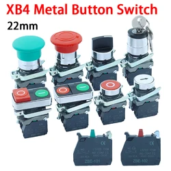 New XB4 Metal Thickened Button Switch Instantaneous Self Reset Emergency Stop Plane 22mm Rotary Switch XB4-BA42 BA31 BA55 Power