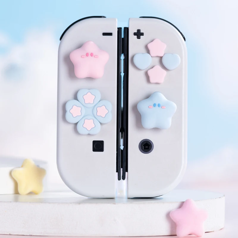 Mignon étoile amour Silicone souple d-pad bouton croisé ABXY clé autocollant coque peau pour interrupteur Oled NS Joy-con pouce bâton poignée capuchon couverture
