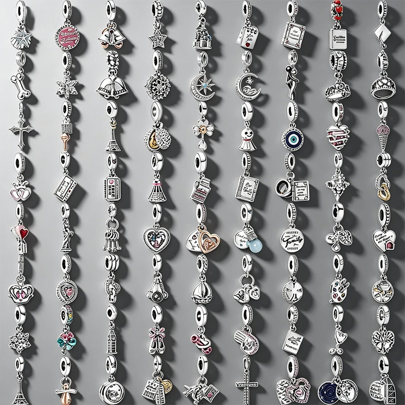 NUEVO Abalorios Mixtos de Plata 925 para Pulseras, Fabricación de Joyas DIY, con Diseños de Amor, Viaje, Fe, y Cuentas Colgantes de Esmalte CZ, para Mujer, Regalo de Joyería