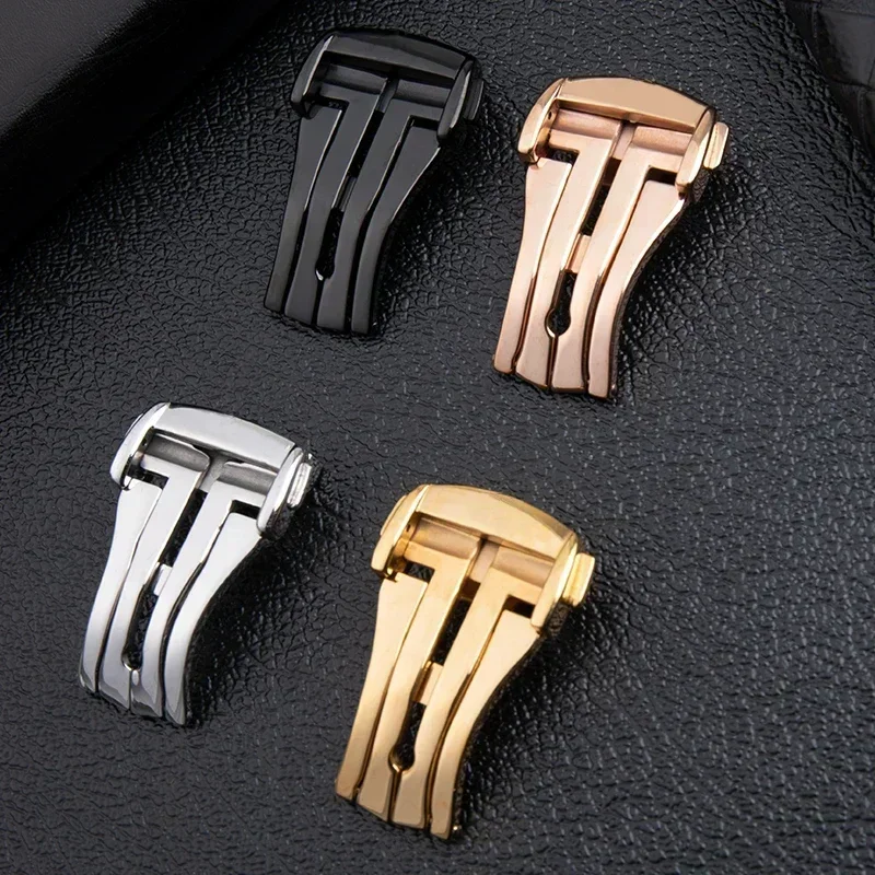 18 مللي متر 20 مللي متر نشر مشبك ساعة من الجلد المطاط حزام الساعات الأسود الفضة الذهب الصلب للطي المشبك اكسسوارات لحزام أوميغا