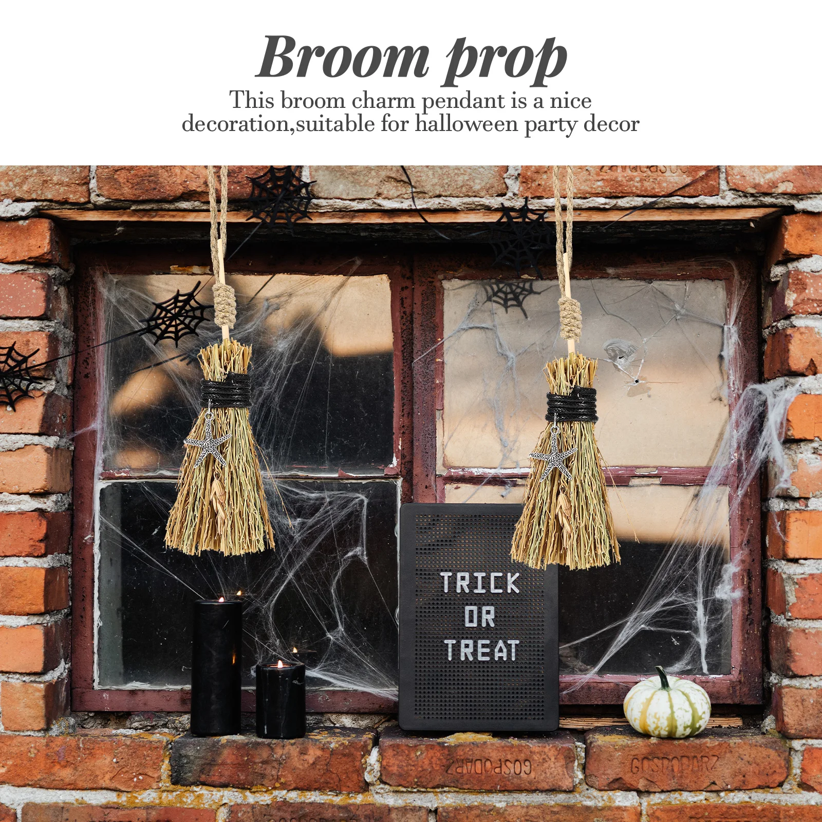 

2Pcs Halloween Broom Pendant Exquisite Design Stage Performance Costume Ball Supply Halloween Broom Crafts Scene Layout