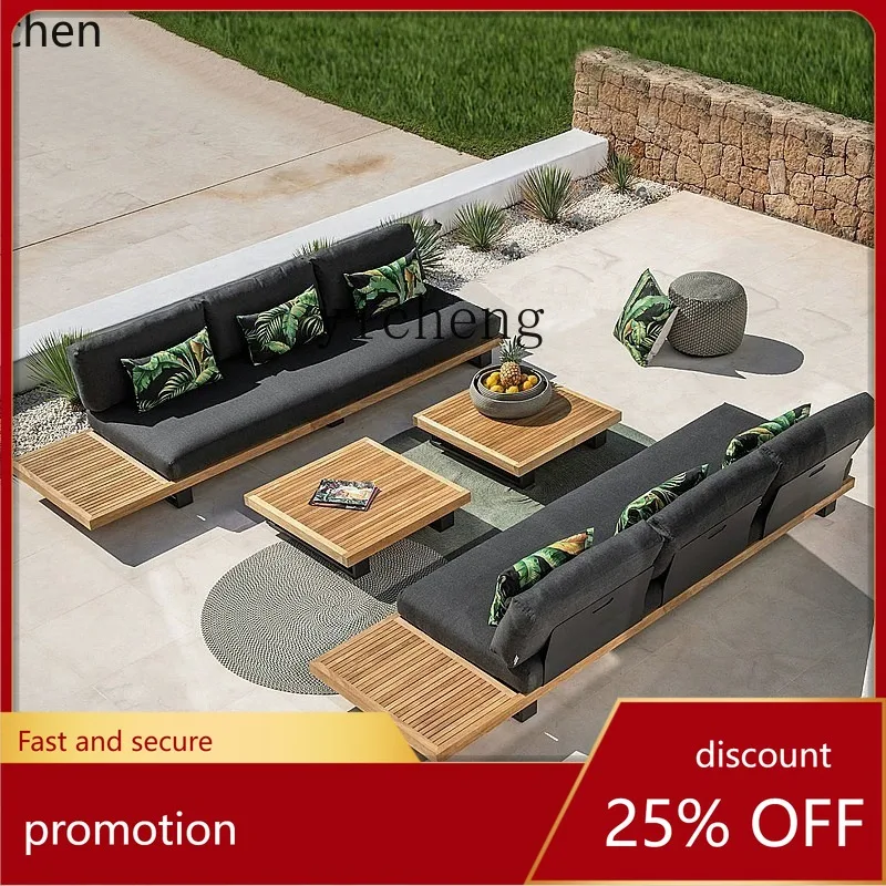 HYS outdoor teak sofa courtyard waterproof and sunscreen open-air villa hotel balcony preservative wood furniture