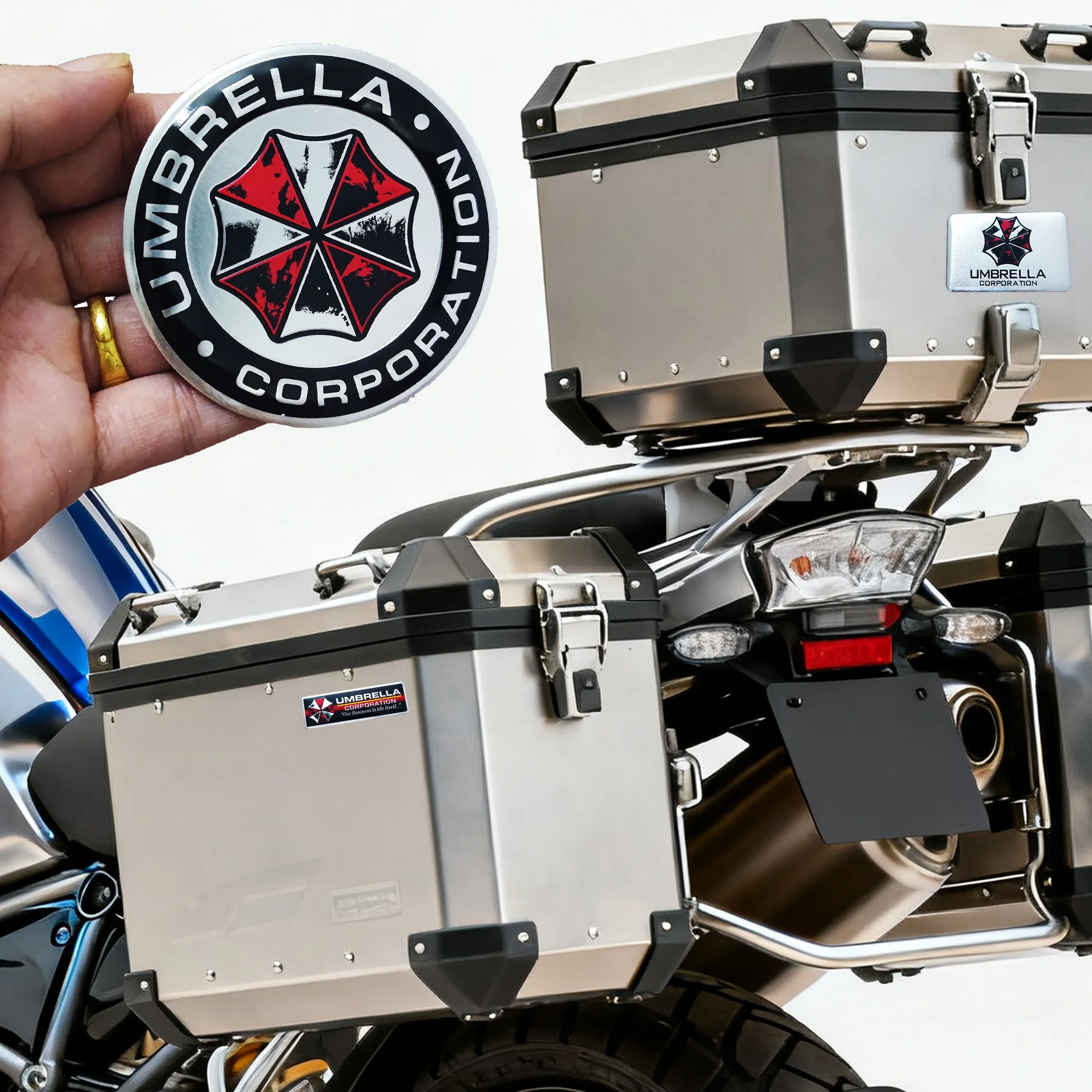 4 teile/satz Motorrad Aluminium Aufkleber Regen Regenschirm Unternehmen Emblem Tank Helm Gepäck Aufkleber Auto Modifikation Zubehör