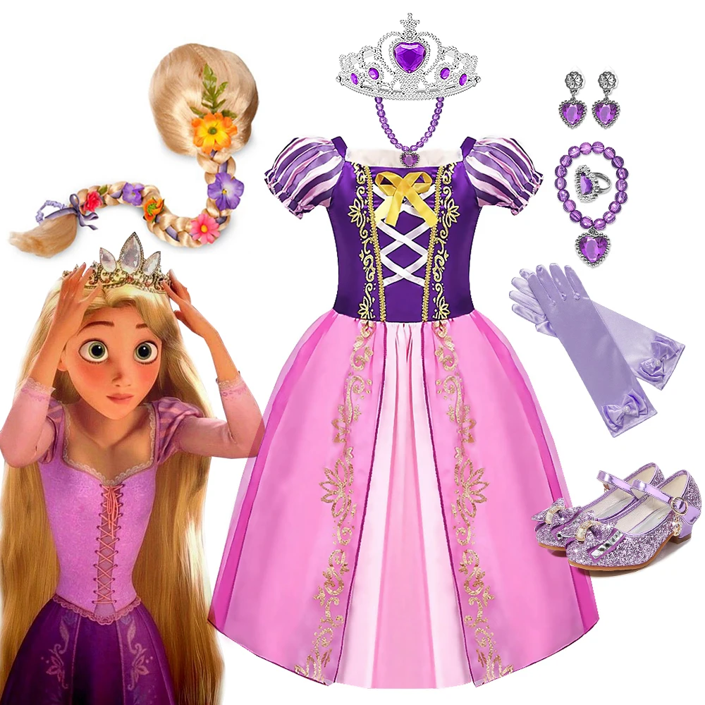 Robe de princesse Disney Raiponce pour enfants, costume d'Halloween Cosplay, robes de fête d'anniversaire, vêtements pour enfants, tenue de fille, 2024