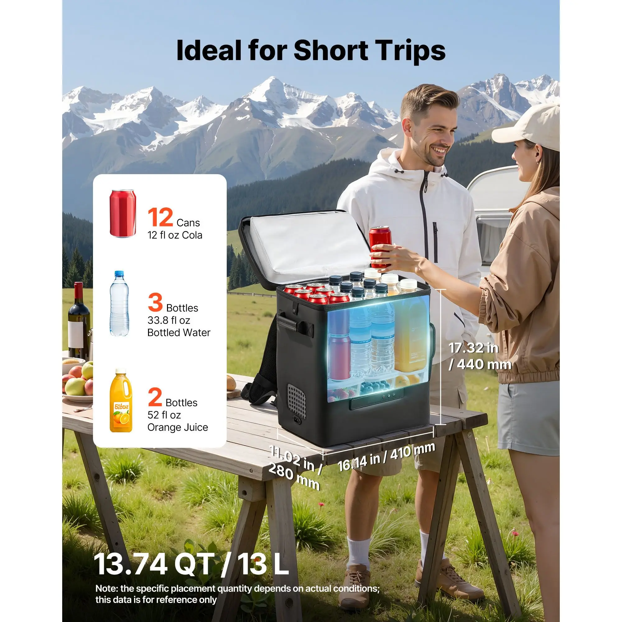 12 Volt Refrigerator, 13.7 QT/ 13L Car Fridge, Portable Electric Freezer Compressor, 12V/24V DC, 21 F to 50 F/ -6C to 10C , for