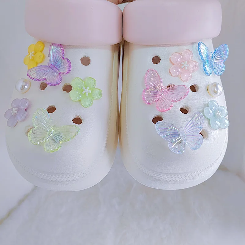 Whole Set Hot Sale DIY Hole Shoes Charms for Cute butterfly flower Charms Designer Quality Garden Shoe Decoration Girl Gift