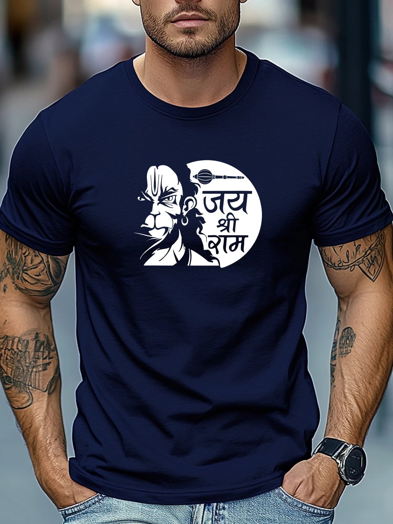 Men's Hanuman God Embroidered T-Shirt 100% Cotton Casual Shirt for Daily and Holiday Wear, Breathable for Outdoor Use
