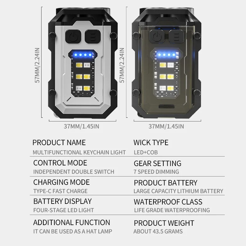 Rechargeable LED+COB Mini Multifunctional Flashlight Portable Outdoor Camping Emergency Keychain Light