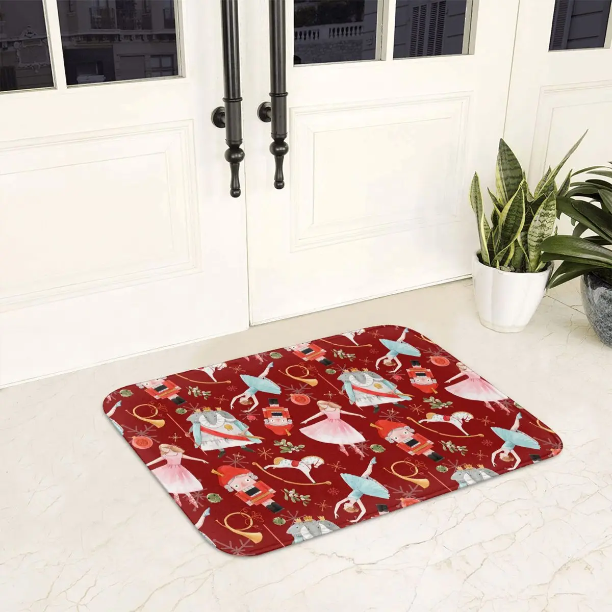 Christmas Nutcrackers Stars Ballerina Violin Non-slip Doormat Floor Mat Carpet Rug for Kitchen Entrance Home Balcony Footpad Mat