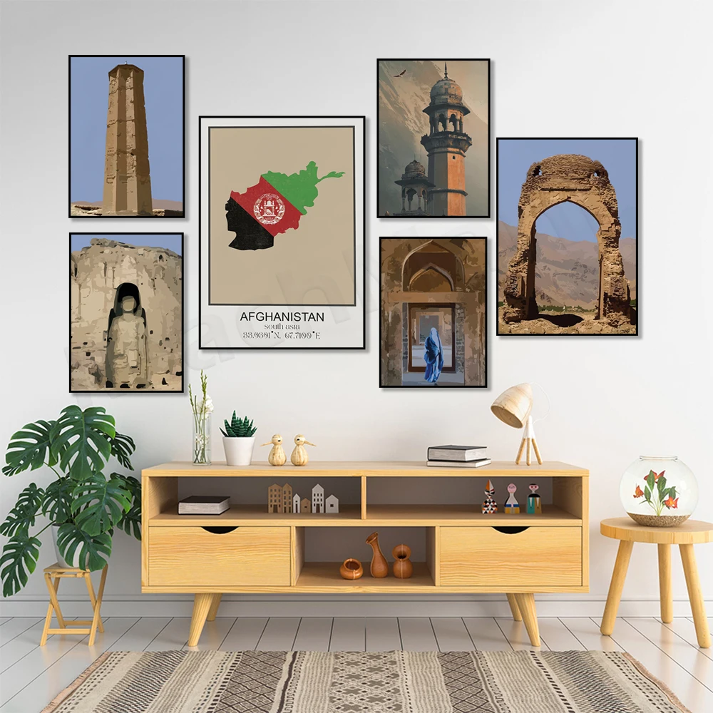 Afghanistan Landscape, Afghanistan Map, Kabul Vintage Travel Nordic Poster Canvas Painting and Print Wall Art Picture Home Decor