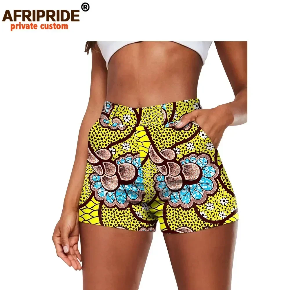 Pantalones cortos con estampado africano, moda de verano, pantalones cortos informales sexys de algodón de talla grande, ajustados, de cintura alta, Ankara Dashiki AFRIPRIDE A2021002
