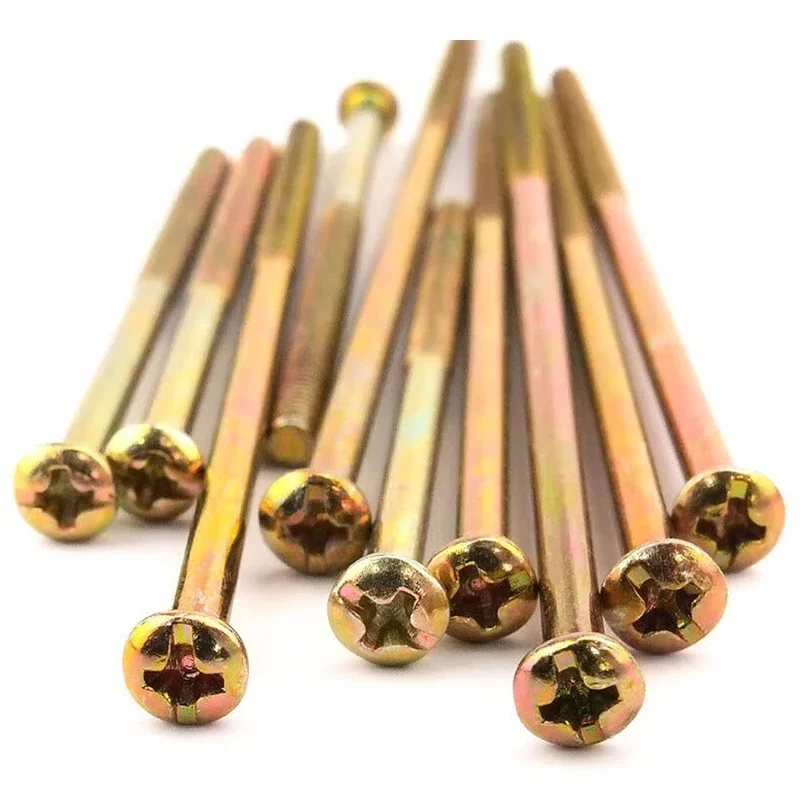 M3M4M5M6 Extended Phillips Cross Recessed Pan Head Machine Long Screw Metric Thread Round Head Bolt Color Zinc Plating 35~300mm