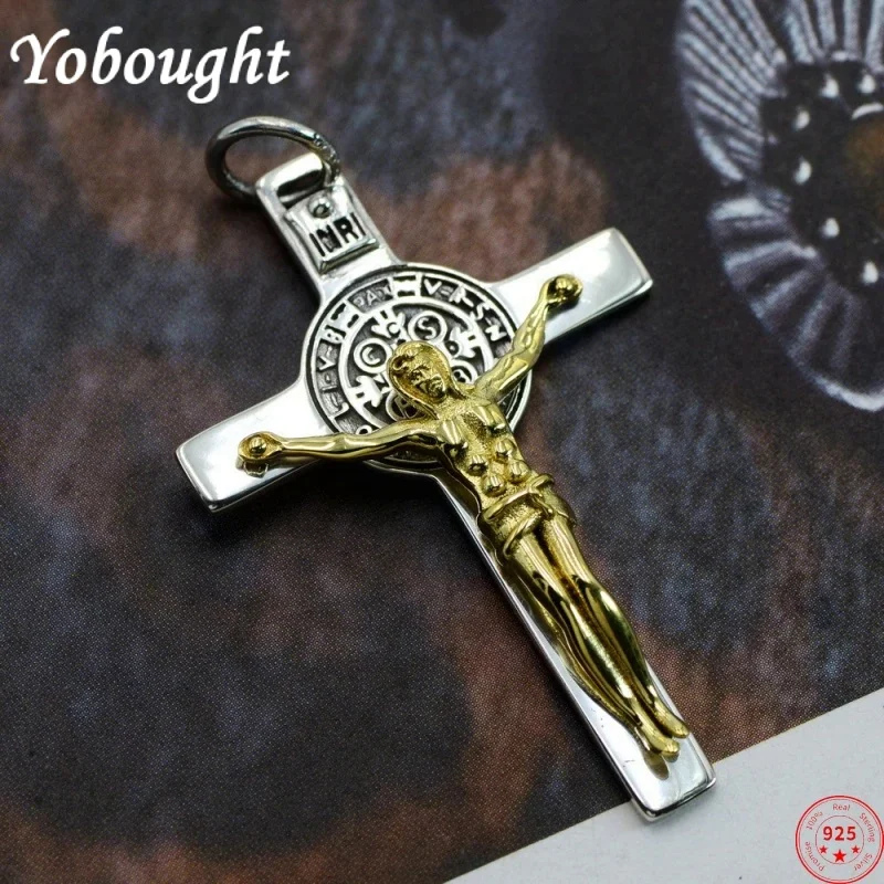 

S925 Sterling Silver Pendants For Women Men New Fashion Catholic Jesus Christ Cross Argentum Punk Amulet Jewelry Free Shipping