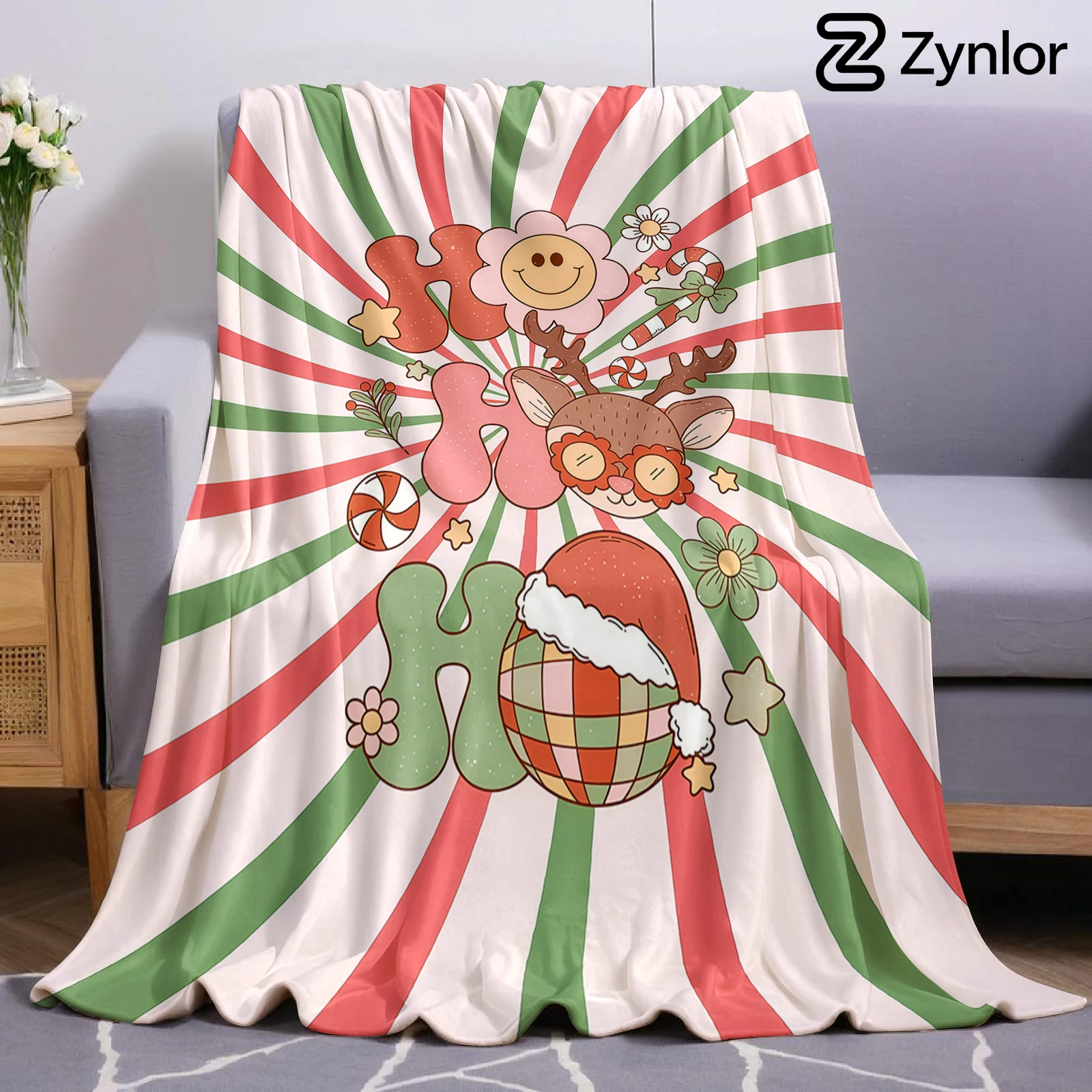 Xmas Groovy Print Christmas Fleece Throw Blanket Soft Warm Cozy Xmas Home Decor for Bed Sofa Couch Holiday Present
