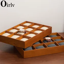 Oirlv New Retro Solid Wood 12 Grids Jewelry Display Tray Watch Bangle Organizer with Microfiber Jewelry Shops Display Props