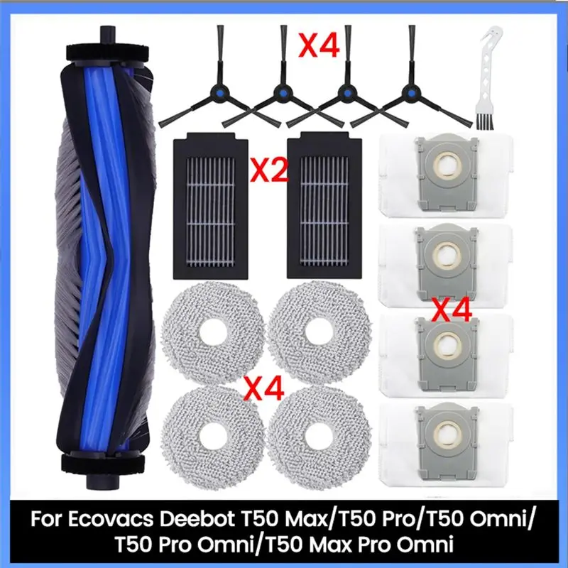 

AEE4-Для Ecovacs Deebot T50 Max/T50 Pro/T50 Omni/T50 Pro Omni/T50 Max Pro Omni Вакуумная основная боковая щетка Фильтры Мешок для пыли для швабры