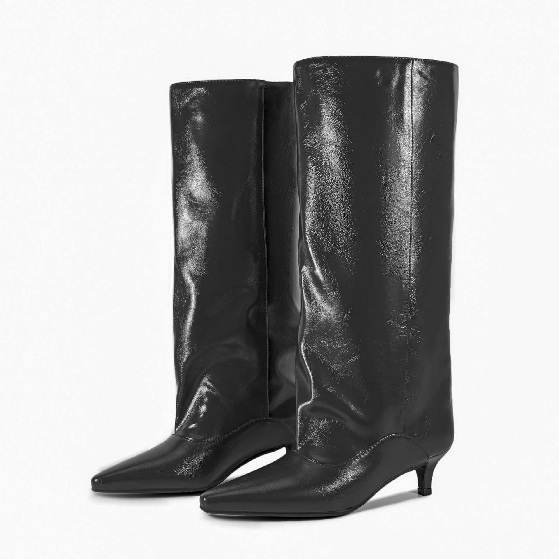 Ladies' Spring and Autumn New Cat Heel Wide Leg Knee Knee Boots Fashion Pointed Women's 35-45 Large Low Heel Middle Leg Boots