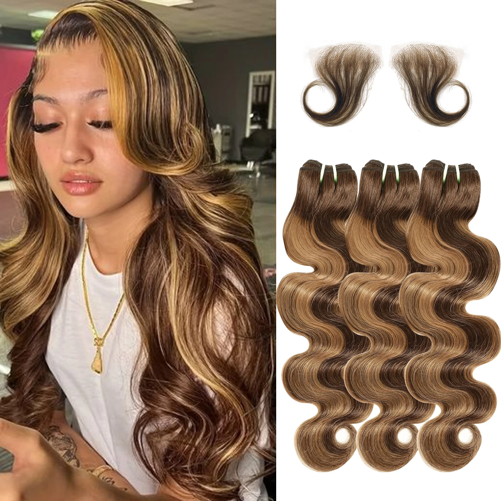 

#4/27 Body Wave Bundles Human Hair 20 Inch Remy Human Hair Body Wave Highlight Hair 100% Virgin Unprocessed 3 Bundles Soft Hair