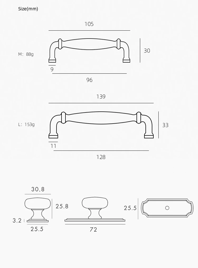 Dooroom Möbelgriff aus massivem Messing, Griffstil für Kleiderschrank, Schminktisch, Schublade, Küchenbeschläge, Großhandel verfügbar – Detail 5