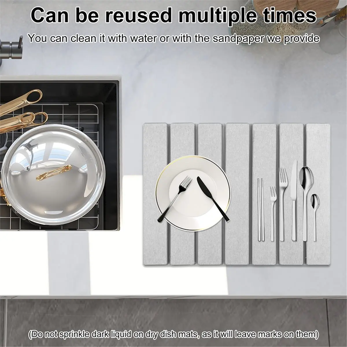 Kitchen Drying Mat Foldable Absorbent Drying Mat Nonslip Drying Pad Coffee Dish Drainer Mat Stone Kitchen Accessories