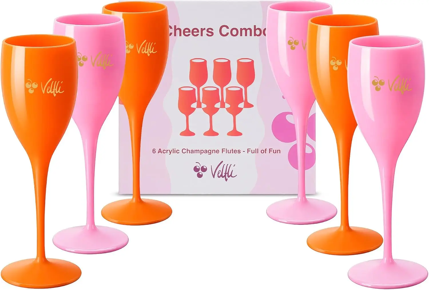 

Acrylic Champagne Flutes – 6-Pack Mixed Colors (Orange, Pink) for Brunch, Weddings, Parties