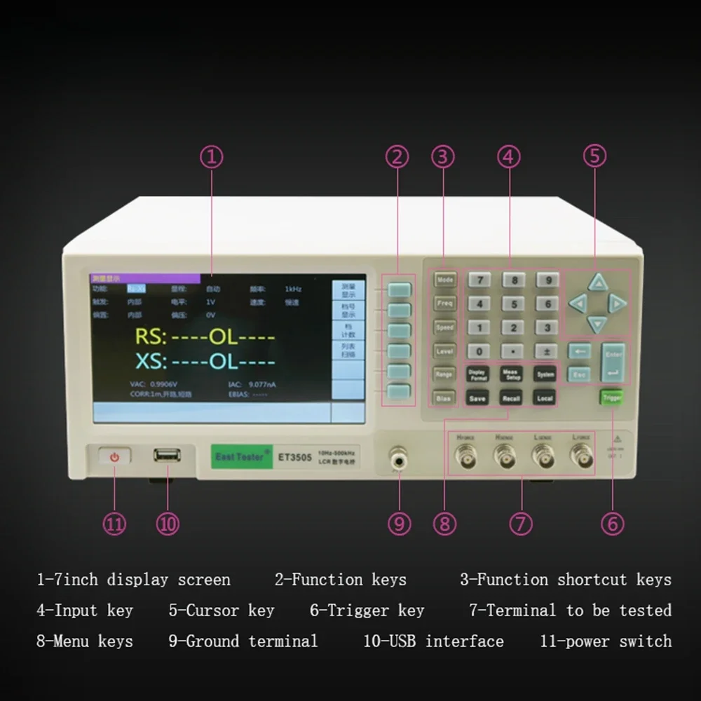 East Tester Benchtop LCR Meter 10Hz-1MHz Desktop LCR Digital Bridges Tester Capacitance Resistance Inductance Frequency Analyzer