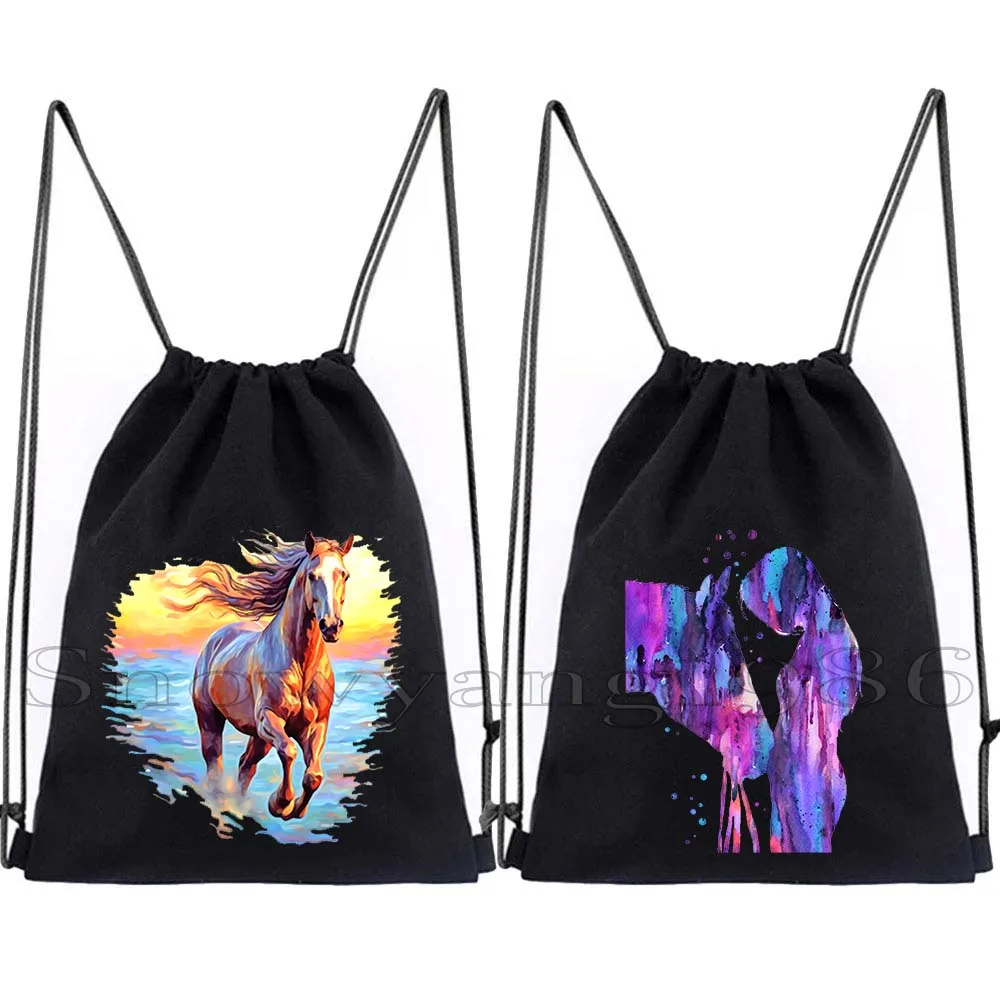 

Watercolor Horse Racing Riding Painting Flower Horse Lover Gifts Head Face Print Drawstring Bags Soccer Backpack Gym Sackpack