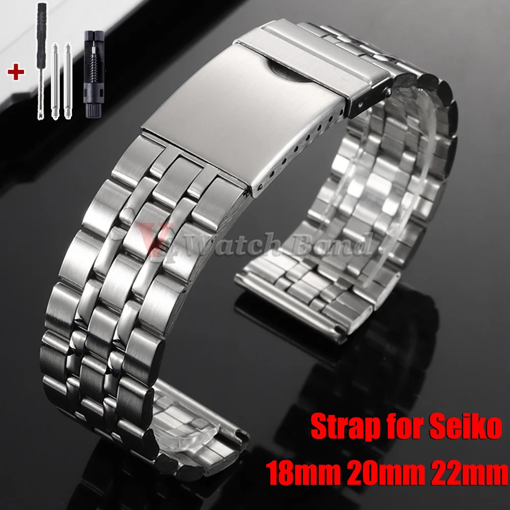 Bracelets de montre en métal recouvert de 18mm, 20mm, 22mm, pour Seiko, en acier inoxydable, accessoires de montre pour hommes et femmes