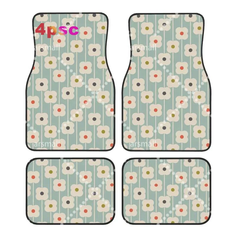 Orla Kiely Abacus Flowers Car Floor Mats of 4 Pieces Crystal Velvet Scandinavian Universal Car Front Rear Carpets Foot Mats
