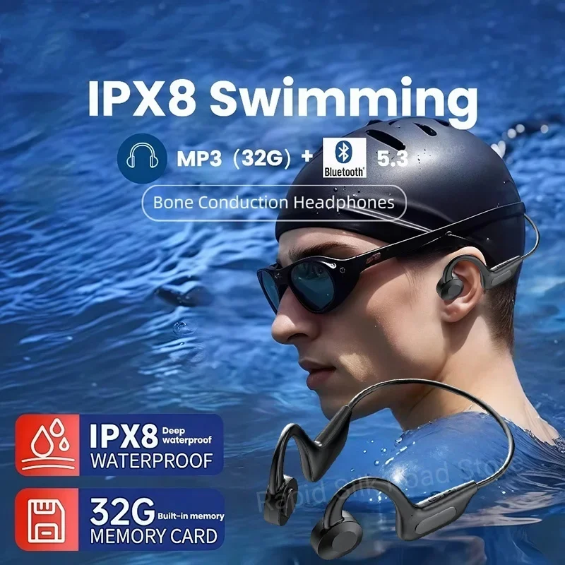 Knochenleitungs-Schwimmkopfhörer, Bluetooth 5.4, IPX8, wasserdicht, nicht im Ohr, kabellose Plug-in-Karte, Sportkopfhörer 2025