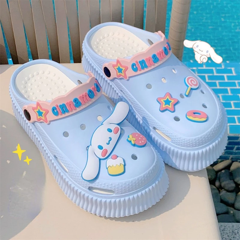 Sanrio Kuromi zoccoli con suola spessa per abbigliamento esterno sandali e pantofole da spiaggia, scarpe con punta dolce e carina per ragazze in