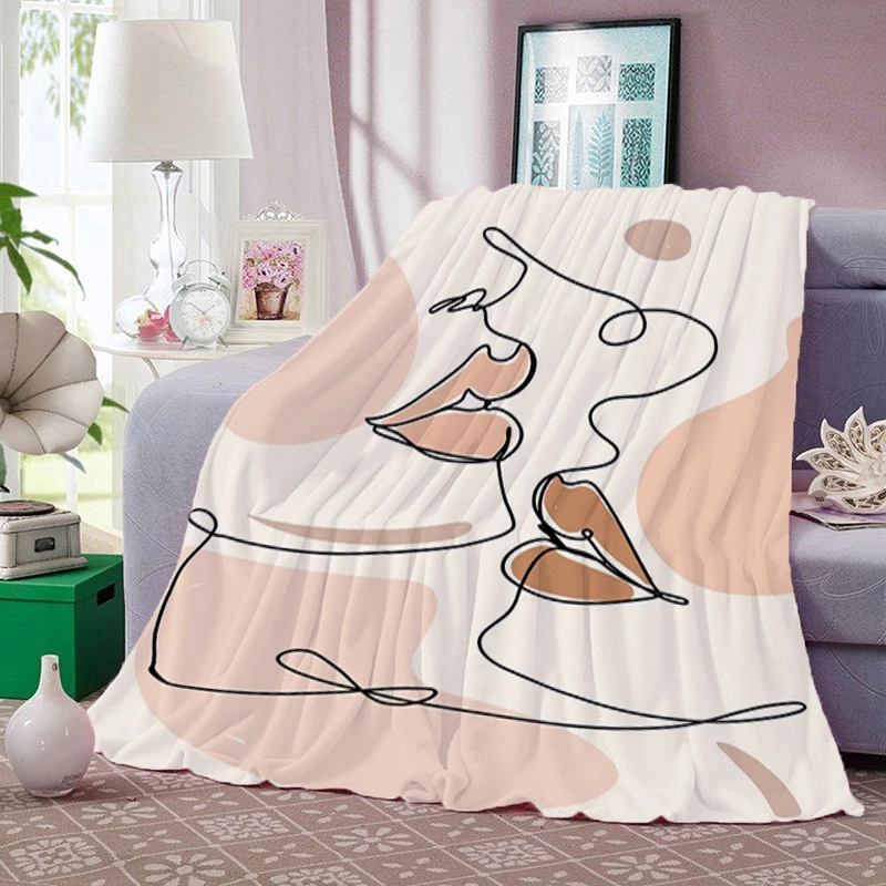 Line Art Fleece Blanket for Living Room Fluffy Soft Blankets Bedroom Decoration Boho Home Decor Bedspread on the Bed Throw Sofa