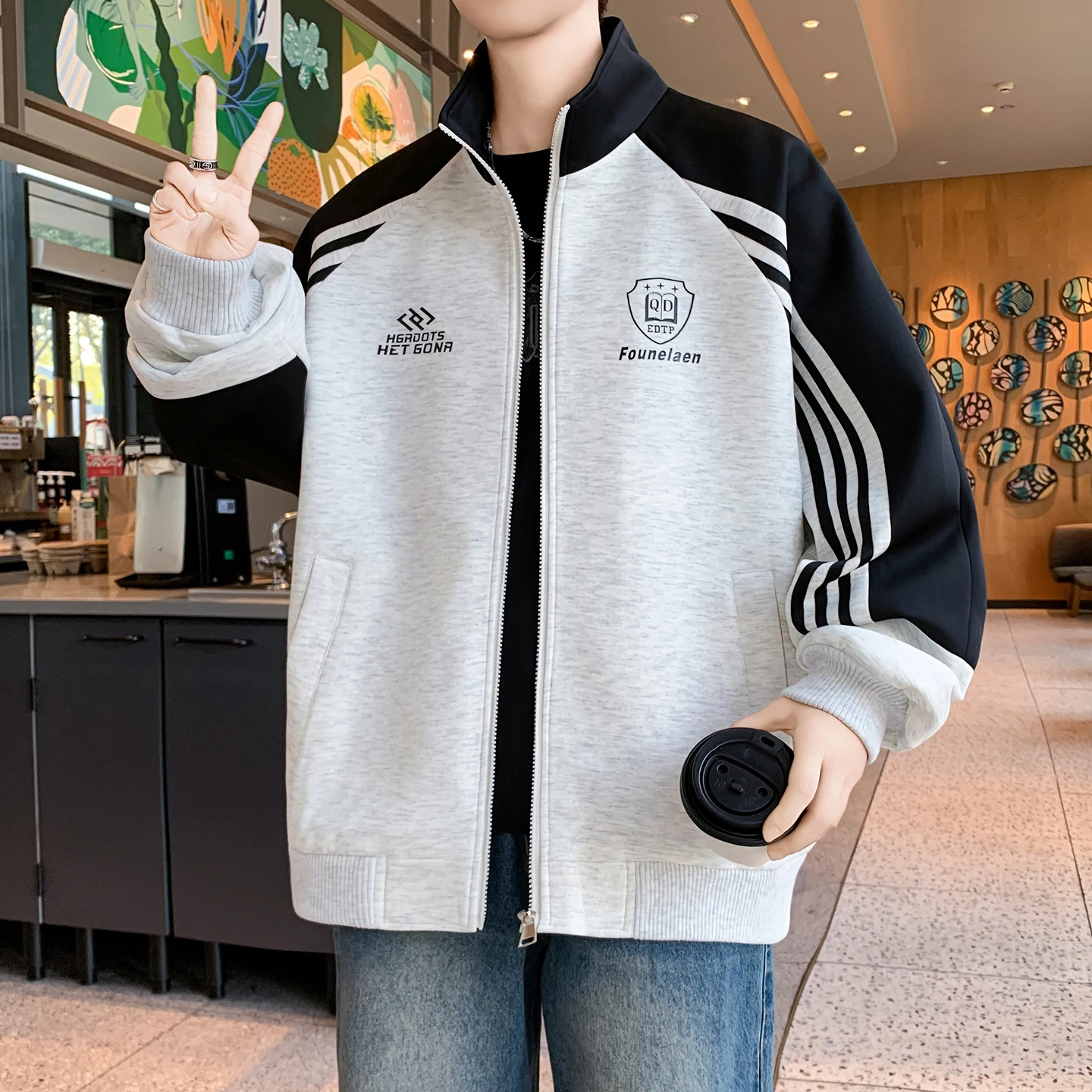 

Мужская повседневная толстовка на молнии с воротником-стойкой для подростков, весна-осень, спортивная, бейсбольная, модная, уличная