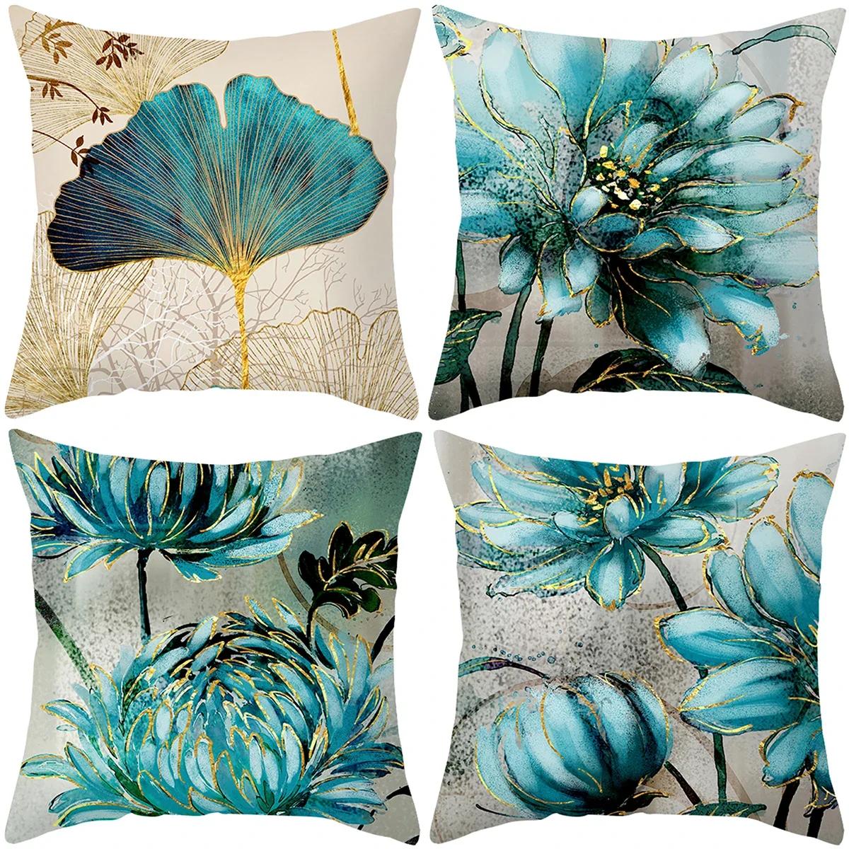 Oil Painting Flowers Gold Decorative Pillows for Sofa Glitter Pillow Case Home Decor Polyester Cushion Cover Housse De Coussin