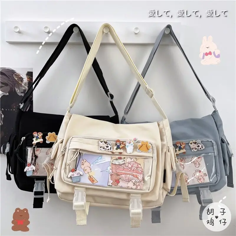 Nylon Crossbody Bags for Girls School Bags Japanese Transparent Bookbag Pocket Women Handbags Shoulder Messenger Bag Satchels