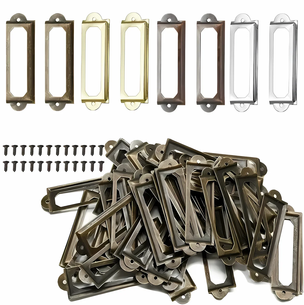 12pcs Antique Brass Iron Drawer Cabinet Label Pull Frame Handle Card Holder Furniture Hardware For Cabinet Drawer Box Case