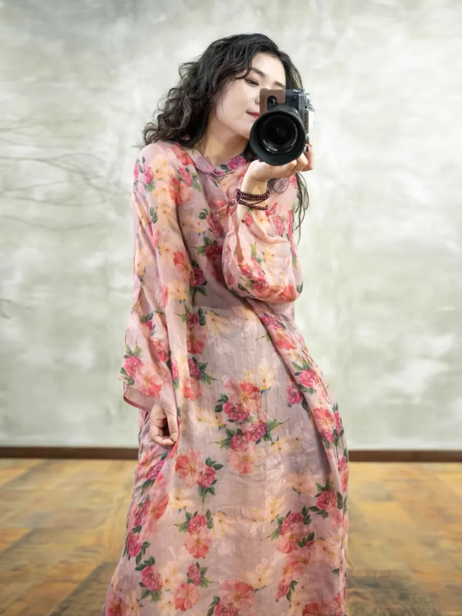 

Женская длинная юбка Hanfu Sle Dr с наклонным воротником и пуговицами, с цветочным разрезом, свободная посадка, весенняя повседневная длинная юбка