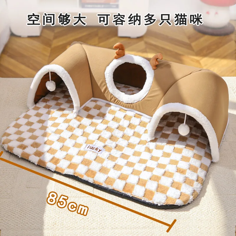 Túnel-cama invernal para gatos y perros pequeños, cueva cálida - imagen 5