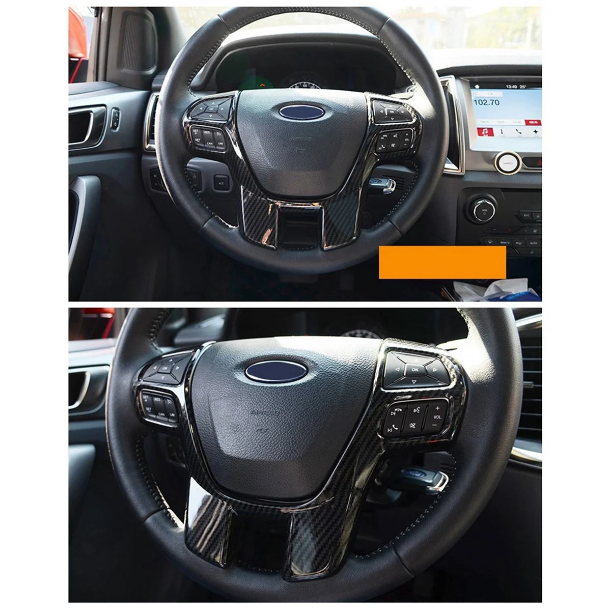 3X for Ford Ranger Everest Endeavor 2015+ Carbon Fiber Steering Wheel & Gear Shift Cover Trim Frame Decorator