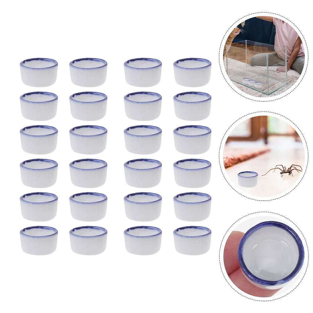 

24Pcs Mini Reptile Water Bowls Premium Ceramic Basin for Spiders Frogs Non-Slide Feeding Sink Terrarium Use
