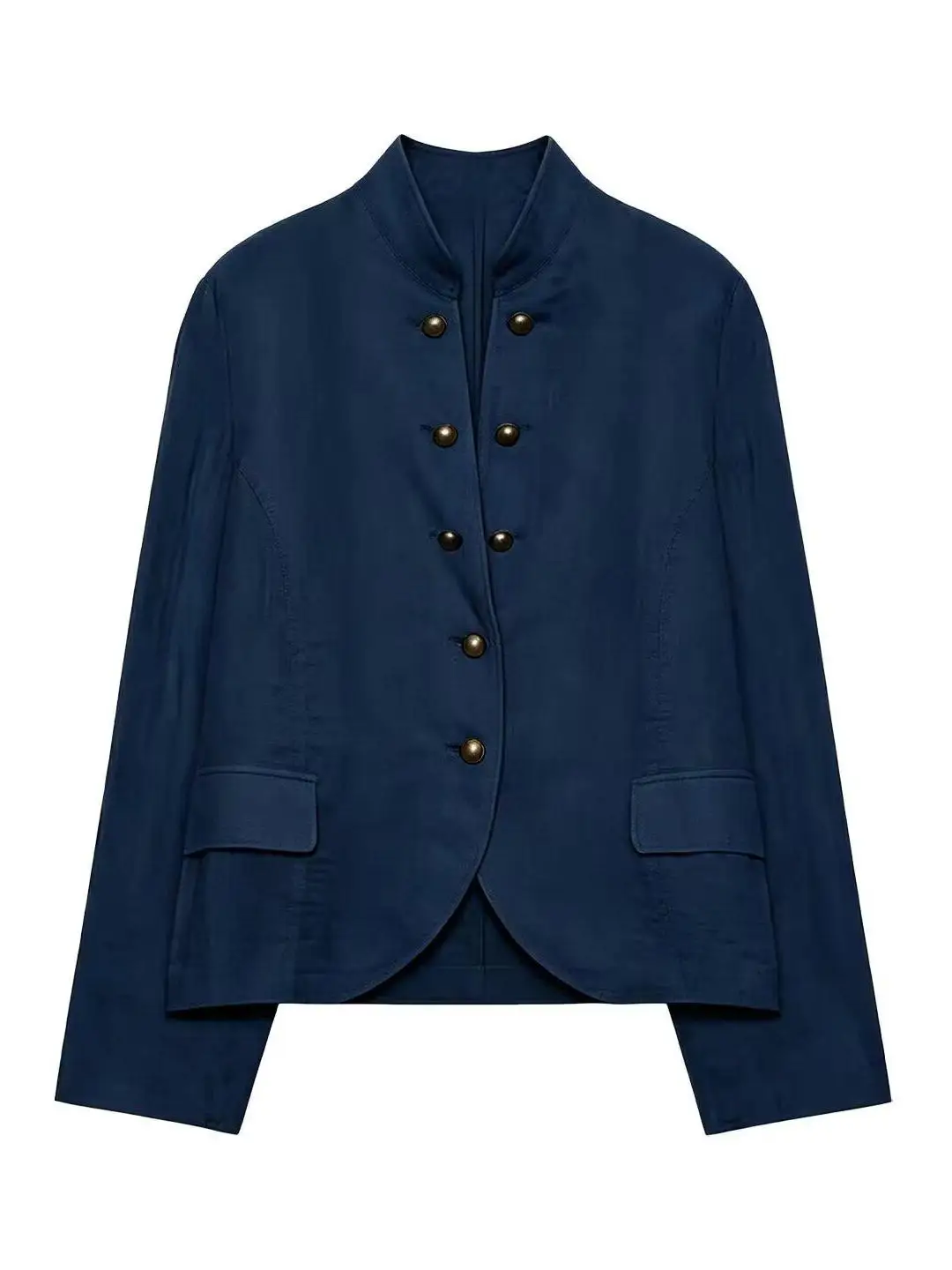 Metallic Button Closure round Neck Suit Jacket Decorative Cover Summer 2026 Women's Polyester Fiber Office Wear