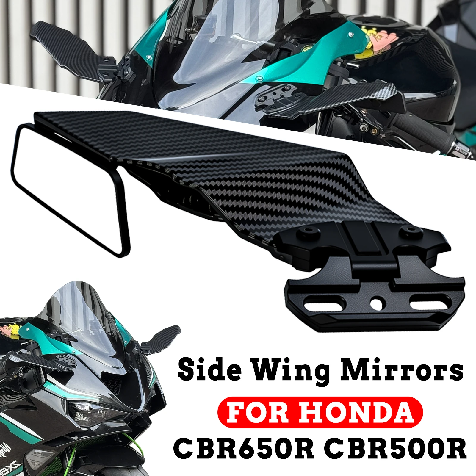 For Honda CBR650R CBR500R Motorcycle Rearview Mirror Rotatable Rear Mirror Side Wing Mirrors Carbon Fiber Style Wind Wing Mirror