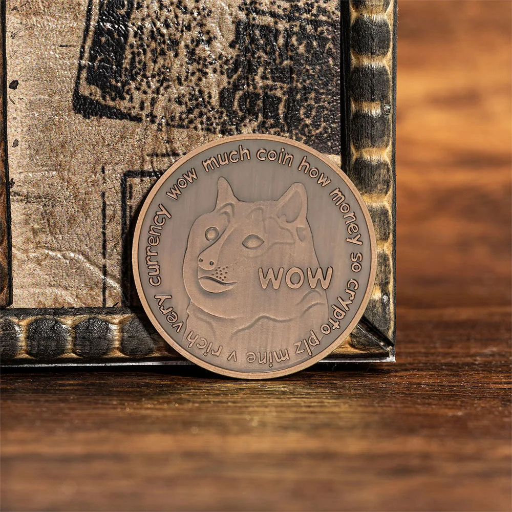 عملة تذكارية من Crypto Dogecoin مطلية بالنحاس، نمط Doge WOW قابل للجمع، مجموعة هدايا العملات المعدنية #6