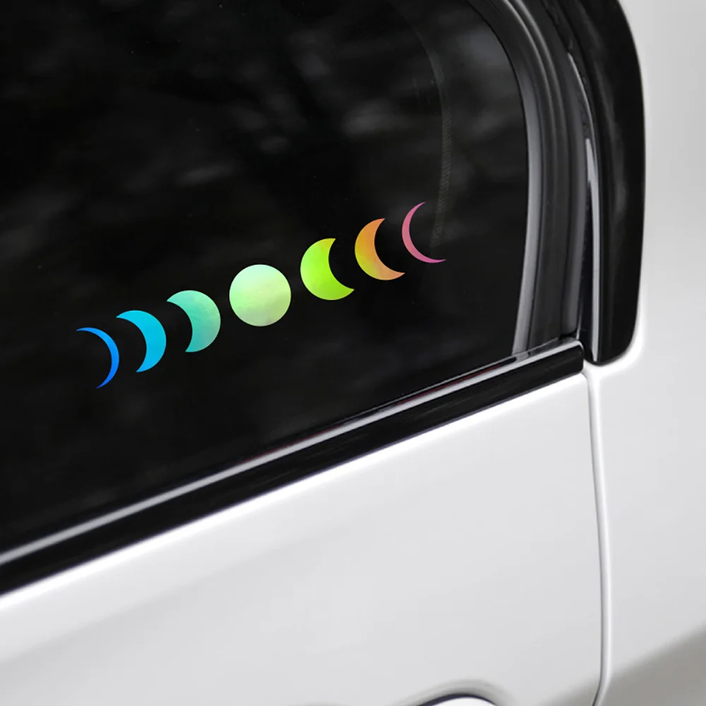 1pc Lunar Phases of the Moon Car Decal Compatible for Windows, Bumper, Motorcycle-PET Reflective Sticker with Moon Phase Stages