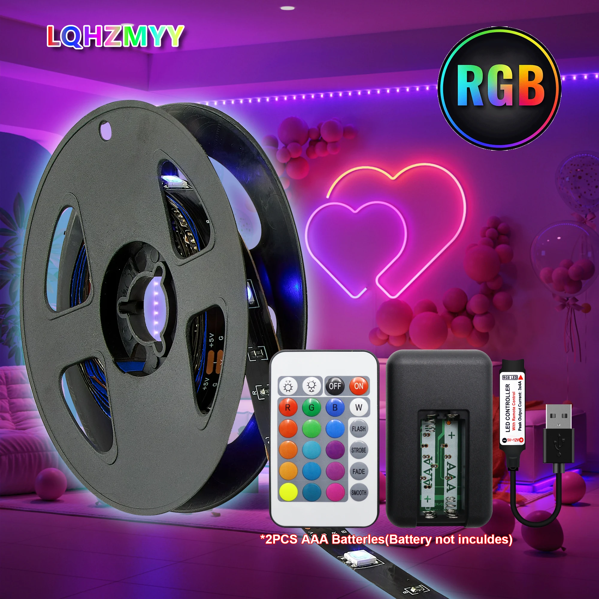 One Roll of Low-Voltage 5V Indoor Led Light Strip, with 24-Key Remote Control, Length from 3.28 Feet to 131.23 Feet, Can Be Cut