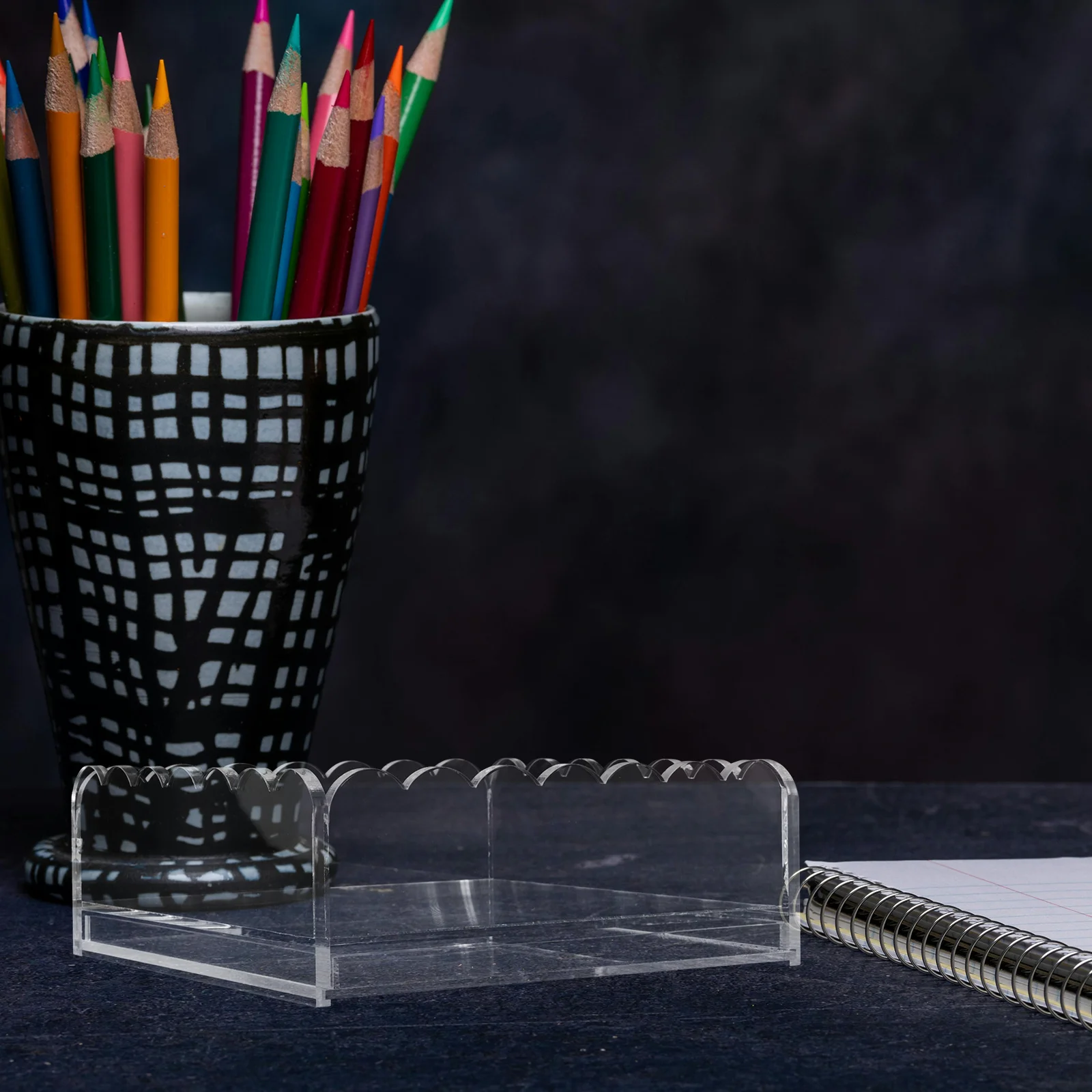 

Acrylic Tray Scalloped Edge With Drawer Clear Organizer For Needlepoint Photo Art Display Vanity Desk Bathroom Office Home