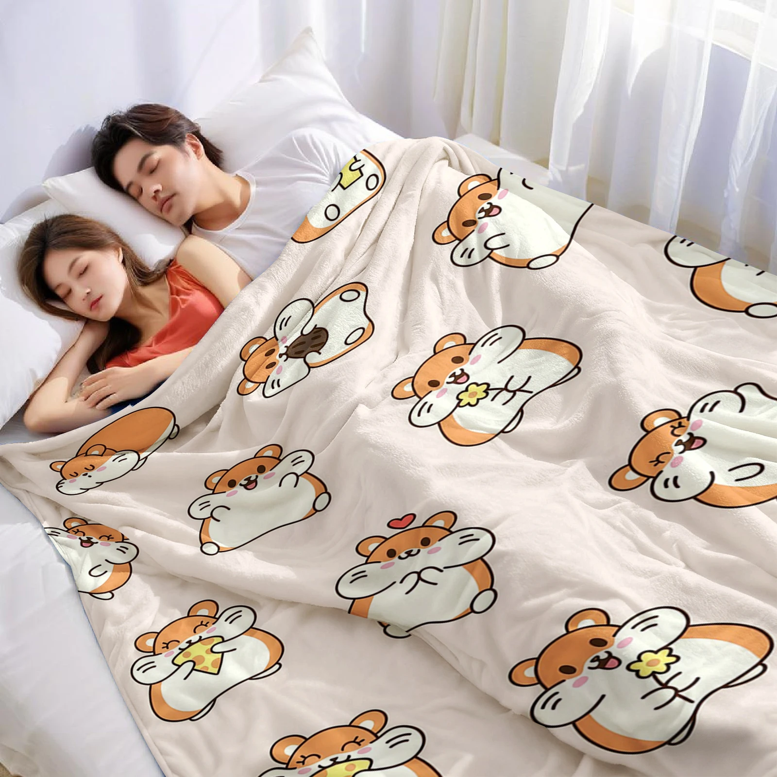 Cute Hamster Halloween Flannel Fleece Blanket Fluffy Warm Cozy Throw for Sofa Bedroom Home Holiday Decoration Gift