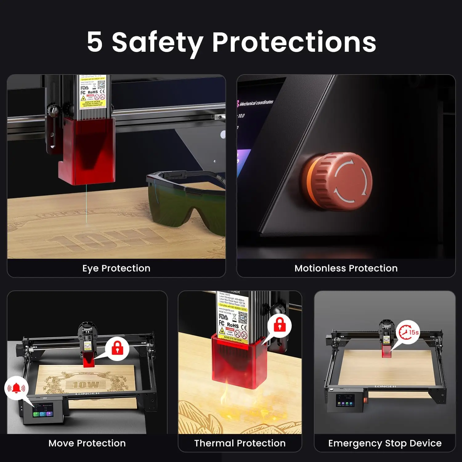 長いレーザー RAY5 10W レーザー彫刻機、エアポンプと 17.3 インチ x 17.3 インチのハニカム作業テーブル付き